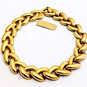Rare 80s Designer Signed Erwin Pearl Gold Tone Couture Chain Choker Necklace